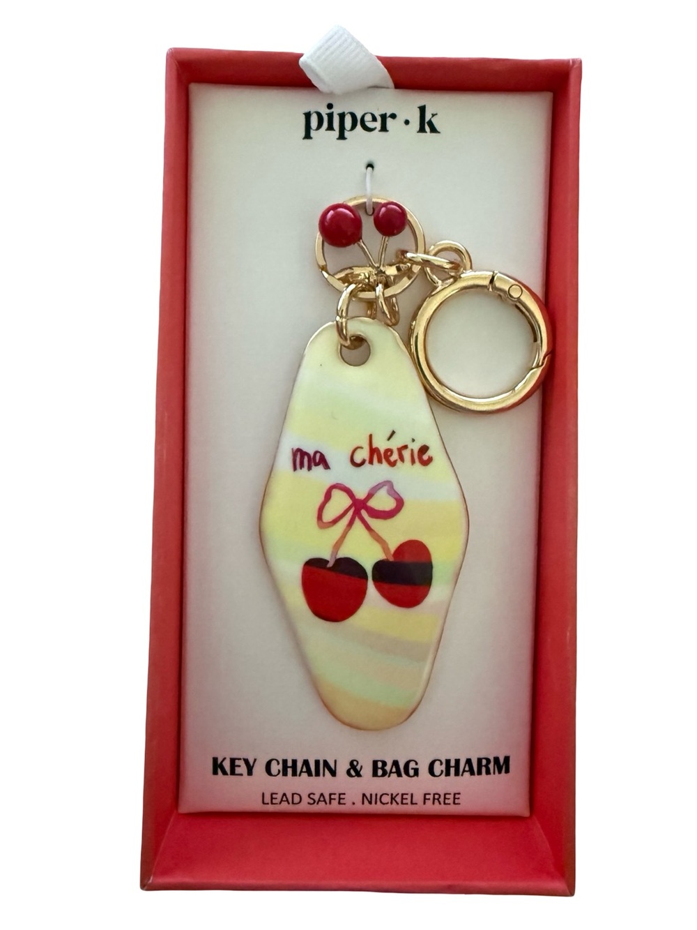 Piper Ma Chérie Red Cherry Key Chain & Gold Bag Charm